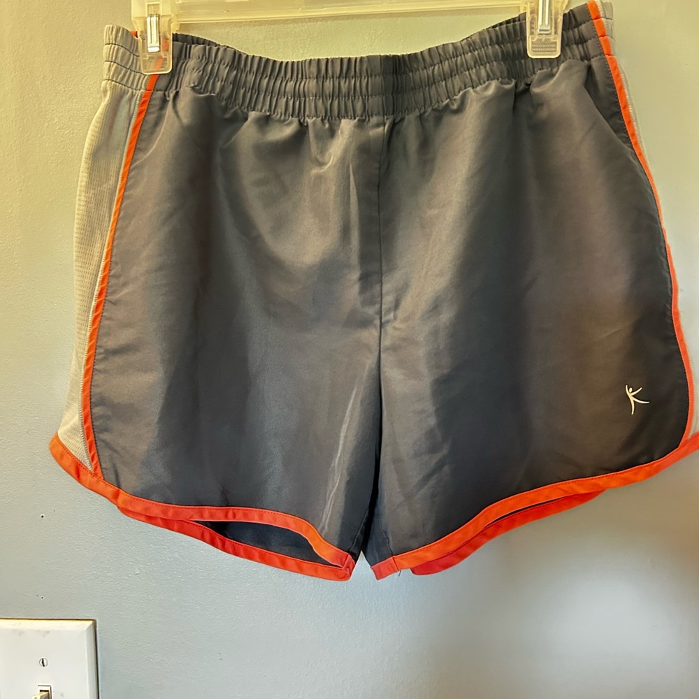 Danskin Now Gray and Orange Athletic Shorts with Elastic Waistband